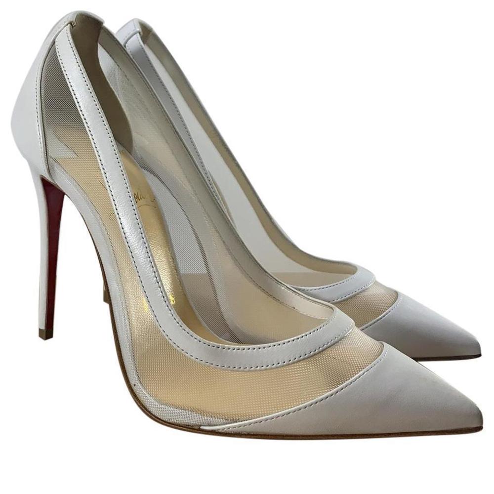 Galativi 85mm White Mesh Bridal Leather Pointed Toe Pumps D822